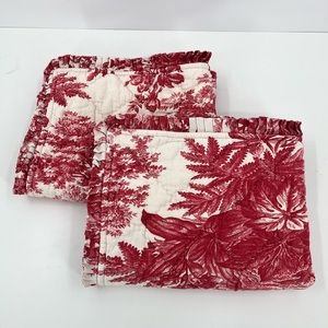 Pottery Barn Matine Toile Red Cream Quilted Pillow Shams. Rare.